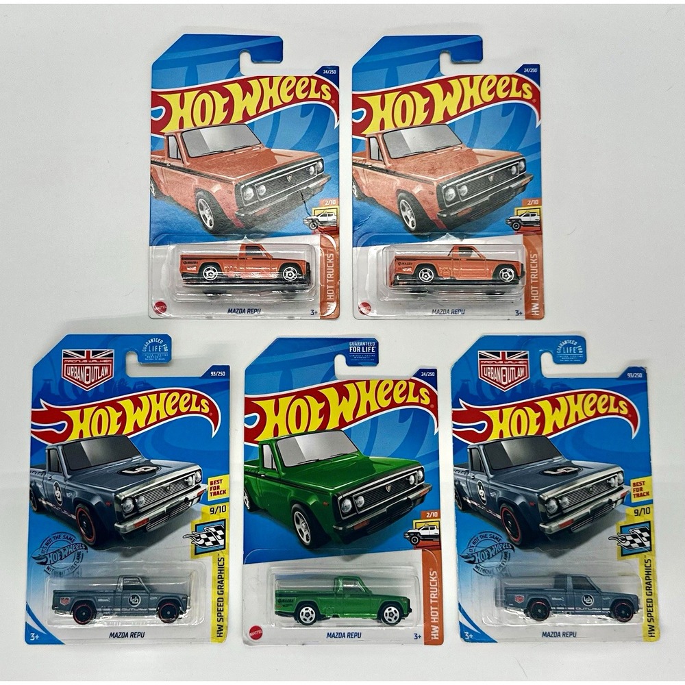 Hot Wheels Mazda REPU Pickup Truck Lot of 5 Orange Gray Green JDM 1:64